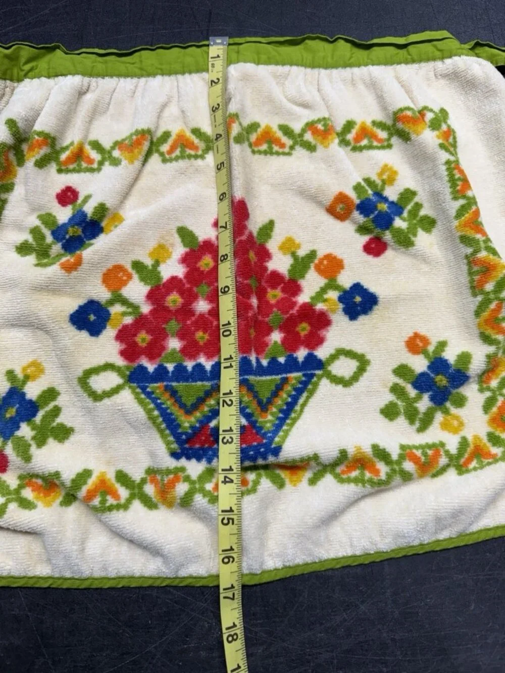 Vintage Terry Dish Cloth Towel Apron With Retro Flowers Orange Green Blue Red